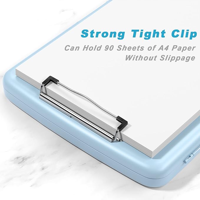 Rimilak Plastic Clipboard with Storage, 8.5 x 11 High Capacity Folio Nursing Case with Pen Holder, Size 14.2 x 9.6 x 1.2″ Folder Side-Opening for Classroom, Teacher, Smooth Writing, Light Blue