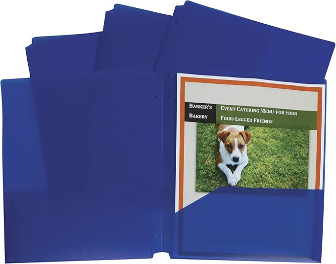 C-Line Two-Pocket Heavyweight Poly Portfolio Folder, 3-Hole Punch, 11 X 8.5, Blue, 25/Box