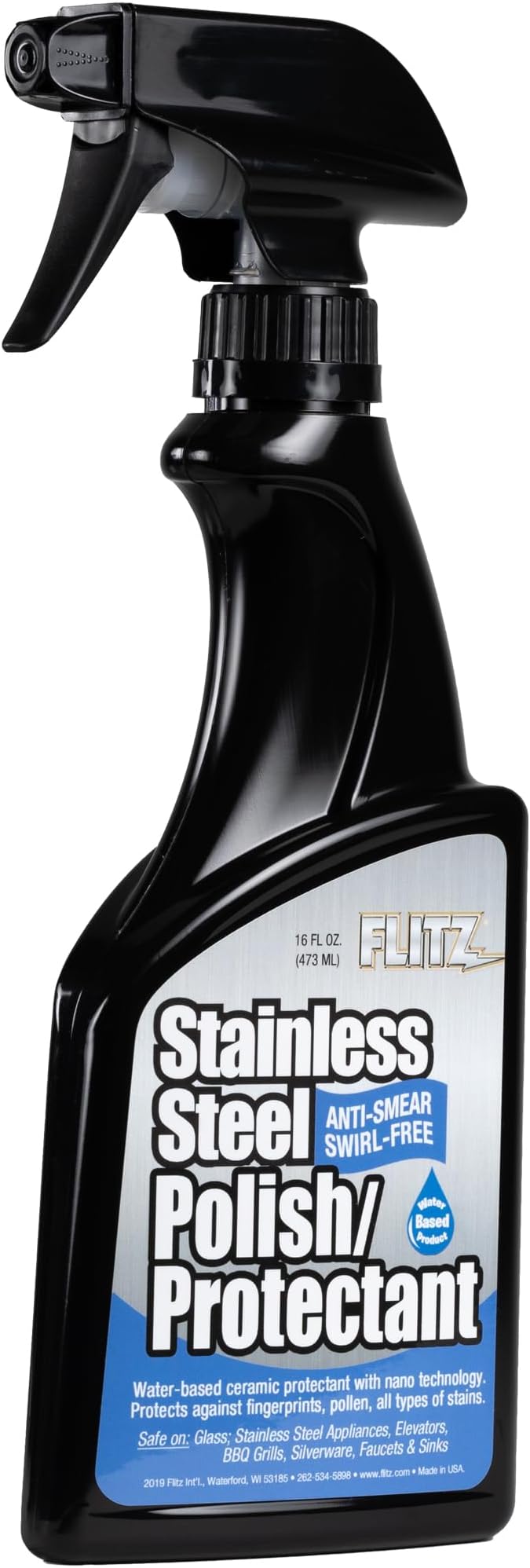 Flitz Stainless Steel Polish Protectant - 16oz Bottle, USA-Made Ceramic Coating for Stainless Steel Appliances, Repels Fingerprints & Water Spots - Aluminum & Chrome Polish & Protectant (1 Pack)