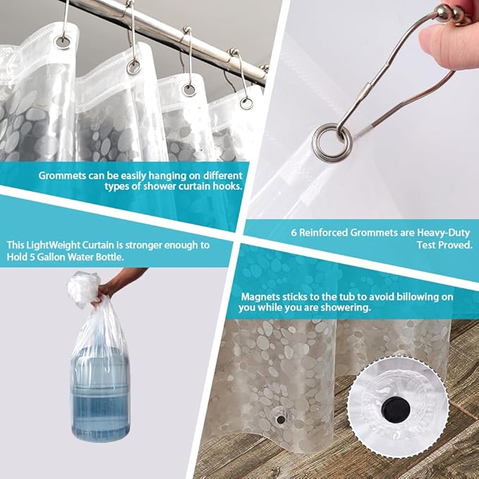 Ga-Geetopia Narrow Size EVA Clear Shower Curtain Liner, Pebble Pattern 36x72 Inch Lightweight Plastic Bathroom Shower Showroom Inner Curtain with Rustproof Metal Grommets and Weighted Magnets