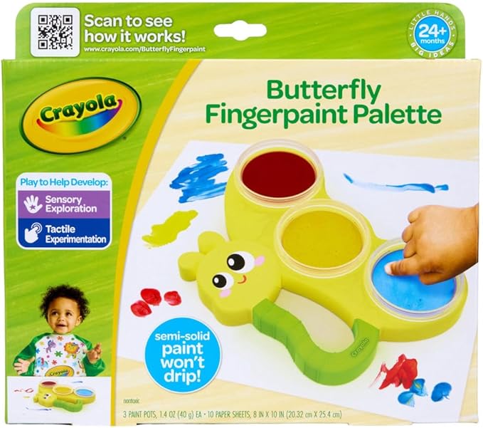 Crayola Butterfly Fingerpaint Pallette (3ct), Washable & Spillproof Fingerpaint for Toddlers, Less Mess Paint, Toddler Gift, Ages 2+