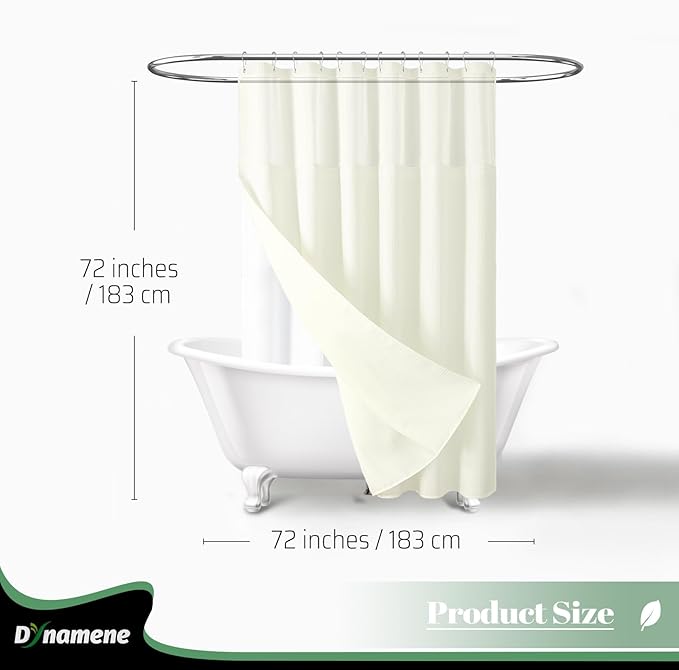 Dynamene Fabric Shower Curtain with Snap in Liner, Cream Waffle Hotel Shower Curtains for Bathroom, Washable Waterproof Cloth Shower Curtain Liner Set with Plastic Hook, Mesh Top Window, 72x72, Cream