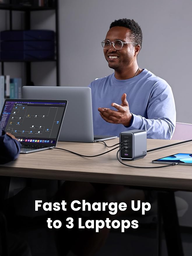 UGREEN Nexode 300W GaN Charging Station, 5-Port 140W Max Desktop Charger Compatible with MacBook Pro/Air, Dell XPS, iPhone 17/16/15 Series, Galaxy S25/S24, Pixel 10/9, iPad Air/Pro, Steam Deck