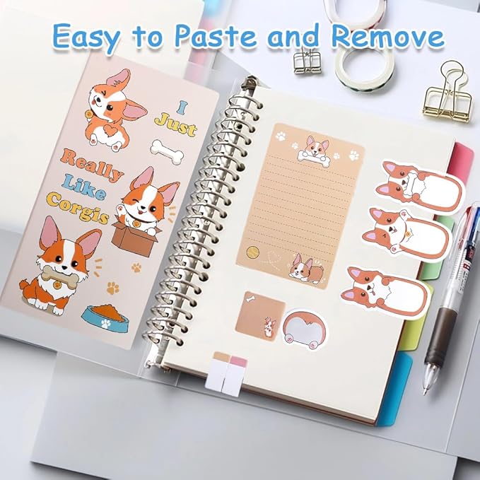 QPIXVB Dog Sticky Notes Set,440 Sheets Post It Notes,Corgi Gifts for Corgi Lovers,Cute Sticky Notes,Christmas Dog Lover Gifts,Dogs Stickers,Dogs Memo Pads,Stocking Stuffers for Home School Supplies