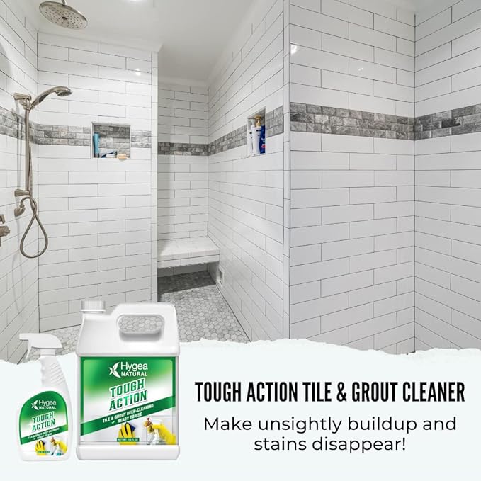 Hygea Natural Tough Action Tile & Grout Cleaner Duo - Deep Cleans Dirt & Scum, Conditions & Enhances Stone Color - Acid-Free & Residue-Free Formula (Ready to Use 24 oz, Pack of 3)