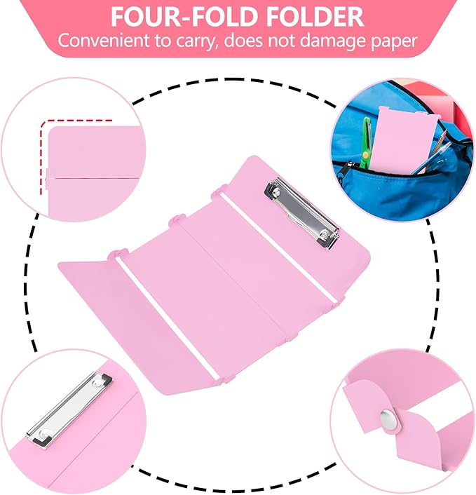 Nursing Clipboard Foldable Edition Aluminum 4 Layers Pocket Size Size Pen Clip Pocketfor Nurses Students School Doctor- Pink Without Cheat Sheets