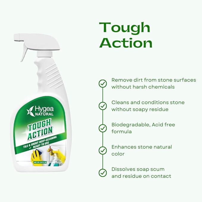 Hygea Natural Tough Action Tile & Grout Cleaner Duo - Deep Cleans Dirt & Scum, Conditions & Enhances Stone Color - Acid-Free & Residue-Free Formula (Ready to Use 24 oz, Pack of 3)