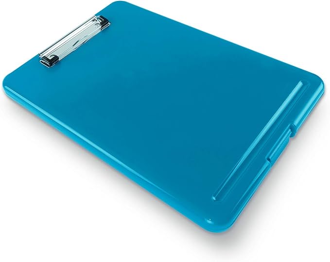 Clipboard with Storage Slim Folding for Nursing, Teachers, Coaches & Office, Plastic Heavy Duty with Pen Holder (9.5” x 13.5”) (Blue)