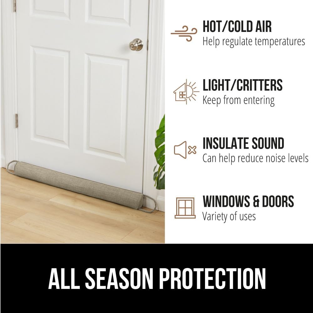 GORILLA GRIP Door Draft Stopper for Bottom of Doors, Weather Stripping Seal Blocks Hot Air, Noise, Bugs, Keeps Cold AC in, Sound Proofing Easy Install Gap Filler, Home Essentials, 38 Inch, Beige