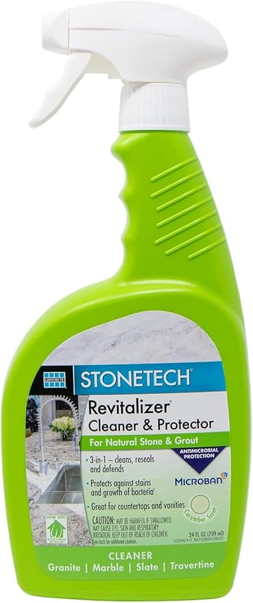 Revitalizer Cleaner & Protector for Stonetech, Quick Cleaning Spray for Natural Stone Care on Tile, Marble & Travertine, Granite Sealer & Granite Countertop Cleaner Spray, Cucumber Scent, 24 fl oz