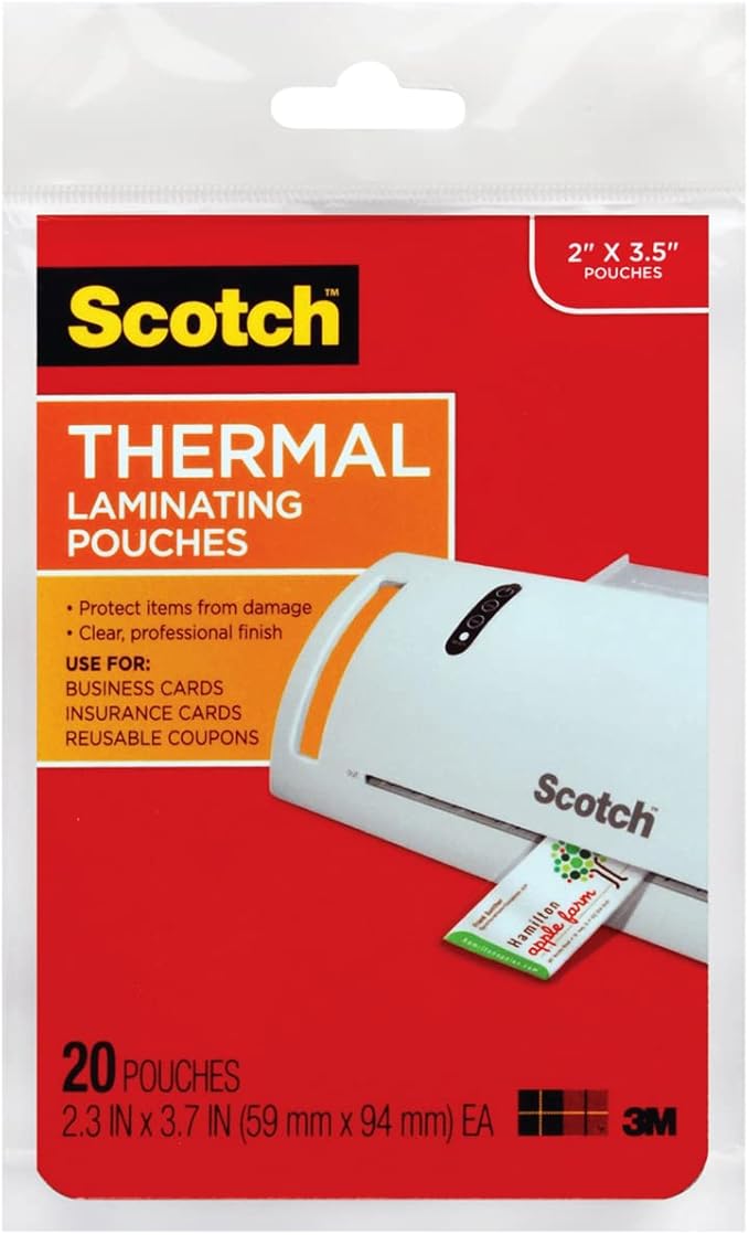 Scotch Business Card Size Thermal Laminating Pouches, 20/Pack [Set of 4]
