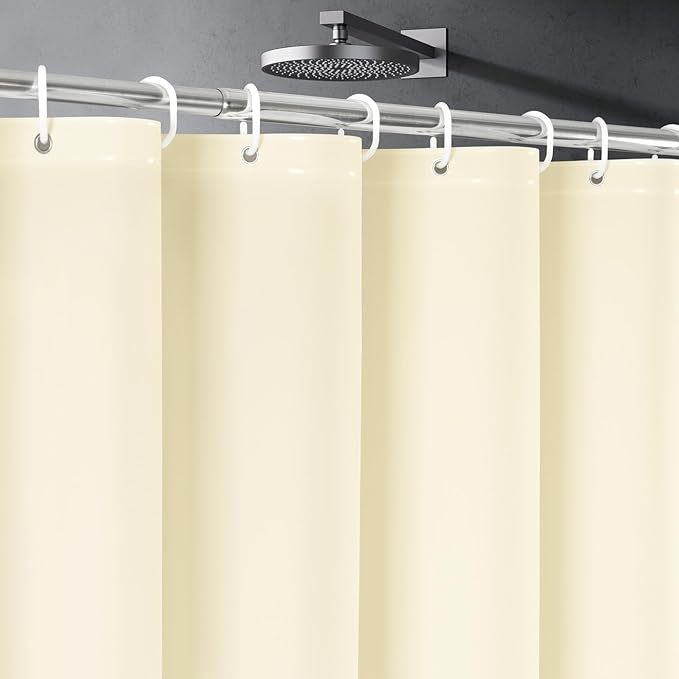UFRIDAY Stall Shower Curtain Liner Long 48 x 78 inch, Beige Shower Liner with 3 Large Magnets, Narrow Cloth Bathroom Curtain Extra Long for Single Stall