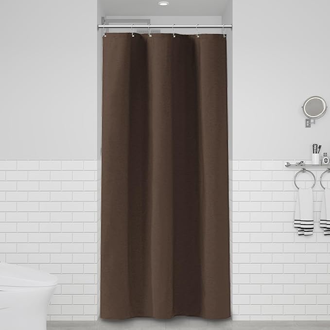 BTTN Fabric Shower Curtain, Linen Textured Heavy Duty Polyester Cloth Shower Curtain Set with Plastic Hooks, Brown, 36" W x 72" L (Pack of 1)