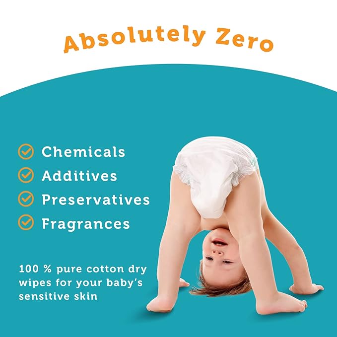 Whoopsie Wipes – The Original 100% Pure Cotton Dry Baby Wipes – Ultra Soft, Unscented, Chemical-Free Wipes for Sensitive Skin – Use Dry or Add Water for Wet Wipes – 12 Packs (1200 Count)