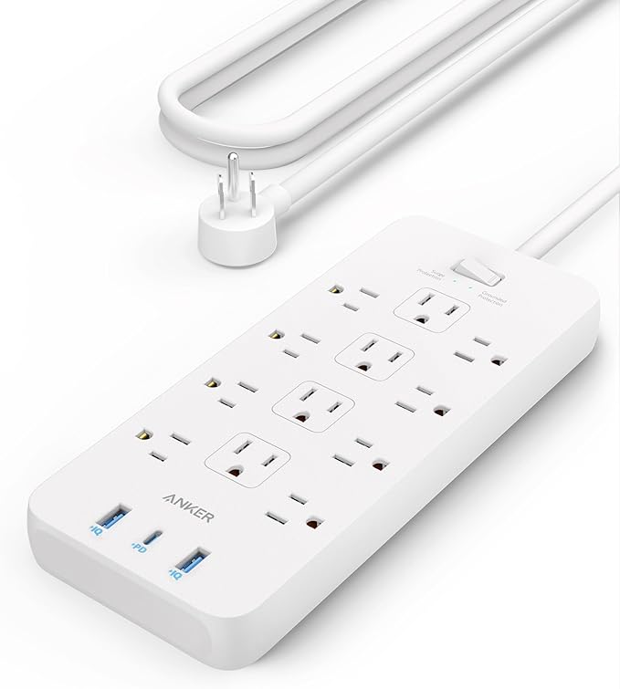 Anker Power Strip with 2100J Surge Protector, Outlet Extender, 5ft Extension Cord with Multiple Outlets, 12 AC, 2 USB A,1 USB C Port for 20W, Home Office, Dorm Room Essentials, TUV Listed