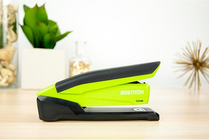 Bostitch Office InPower Spring-Powered Desktop Stapler, 20 Sheet Capacity, One Finger Stapling, Includes 210 Staples, Jam Free, Opens for Tacking, Green