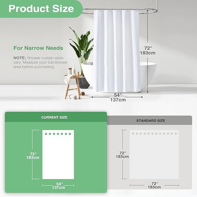 Dynamene Stall Fabric Shower Curtain - 54 inch Wide Waffle Weave Weighted Thick Cloth Shower Curtains for Bathroom, Heavy Duty Hotel Spa Luxury Bath Curtain Set with 10 Hooks, 54x72, White