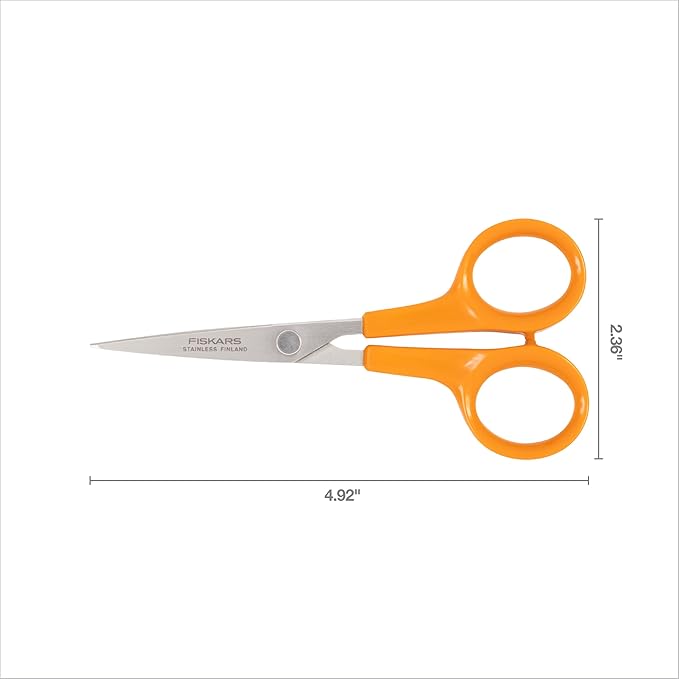 Fiskars Stitcher Scissors No. 5, Precision Sewing Scissors, Swedish Stainless Steel Blades for Intricate Cuts, 4.88”,Orange