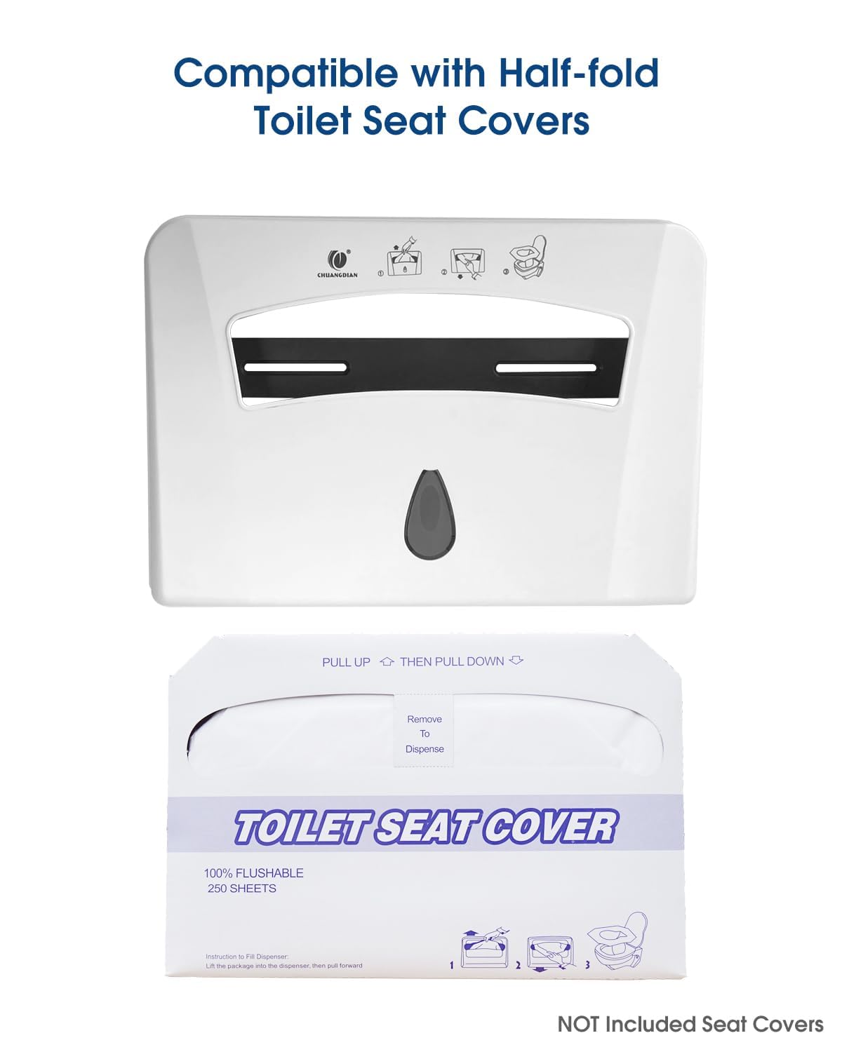 Toilet Seat Cover Dispenser (2-Pcs) Wall Mounted Compatible with Half-fold Disposable Toilet Seat Paper Liners, for Restroom/Bathroom, CHUANGDIAN, White x 2 Pcs
