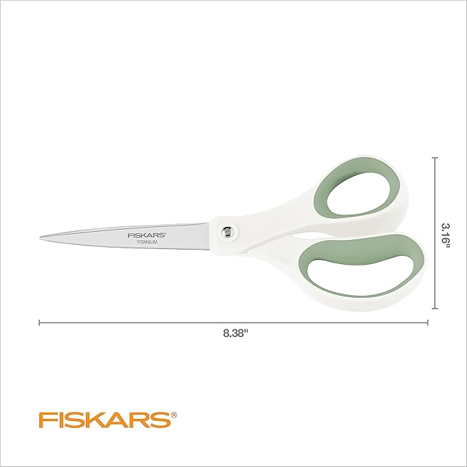Fiskars Everyday Titanium Scissors, Durable Blades 3X Harder Than Steel, Ergonomic Softgrip Handle for Home and Office Cutting, 8 ", Forest Fern Green, 2 Pack