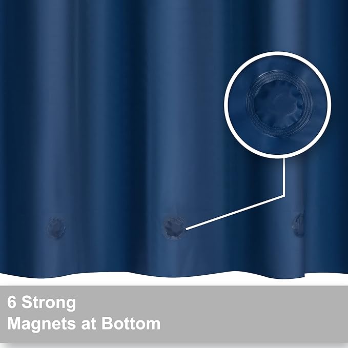 Barossa Design Navy Shower Curtain Liner with 6 Magnets - Waterproof PEVA Shower Liner for Bathroom, 72" x 72" Standard Size, PVC Free, Metal Grommets - Navy Blue, 72x72