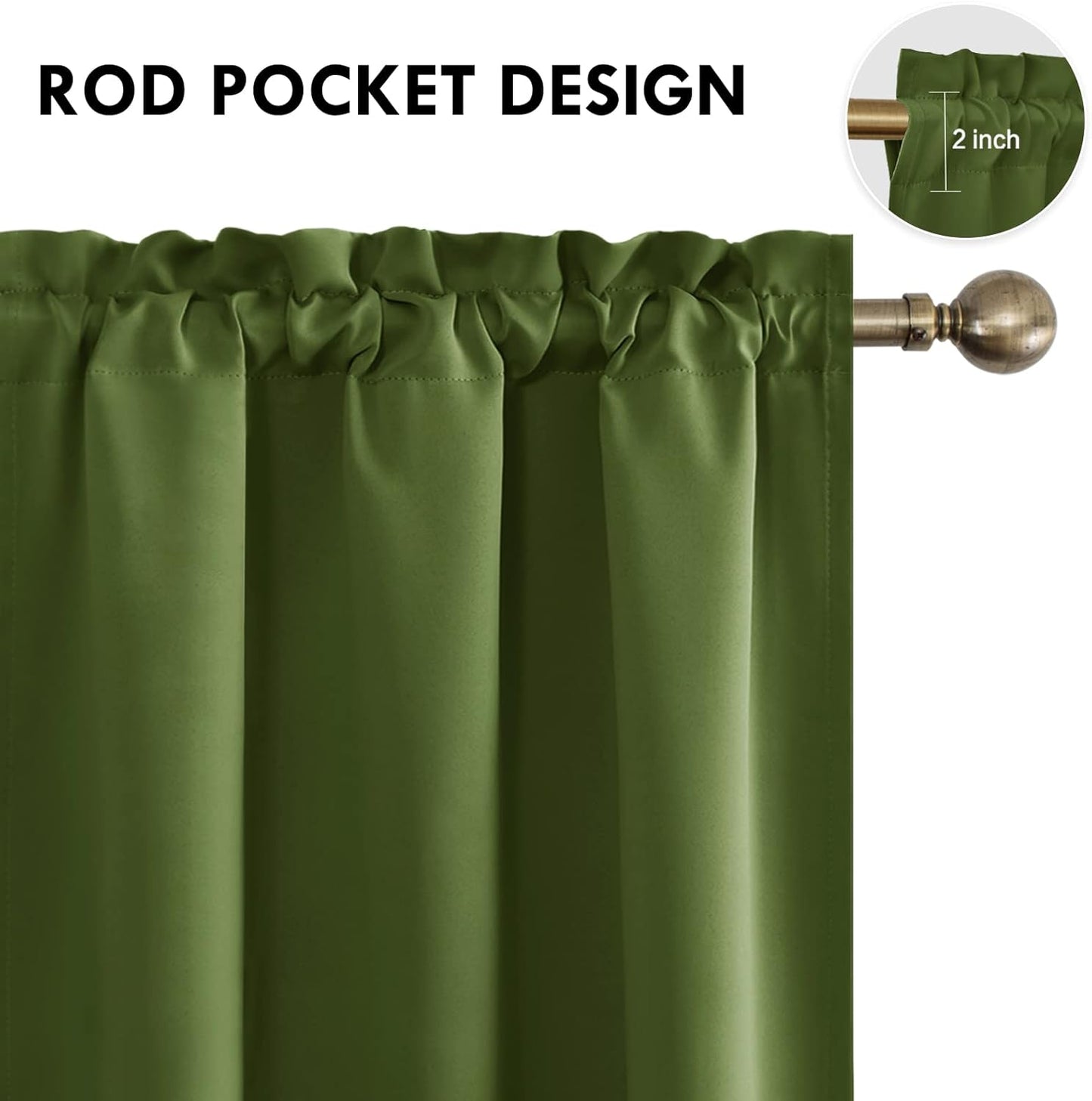 DWCN Olive Green Room Darkening Blackout Curtains - Thermal Insulated Privacy Energy Saving Window Curtain Drapes 38 x 54 inch Length, Set of 2 Bedroom Living Room Curtains