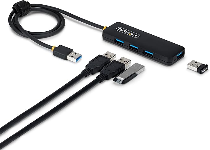 StarTech USB-A 4-Port Hub, SuperSpeed 5Gbps, 4 × USB-A Adapter, Bus-Powered Portable Hub with Extra Long 2 ft Cable, Plug-and-Play for MacBook, Dell, Chromebook, PC & Peripheral Devices