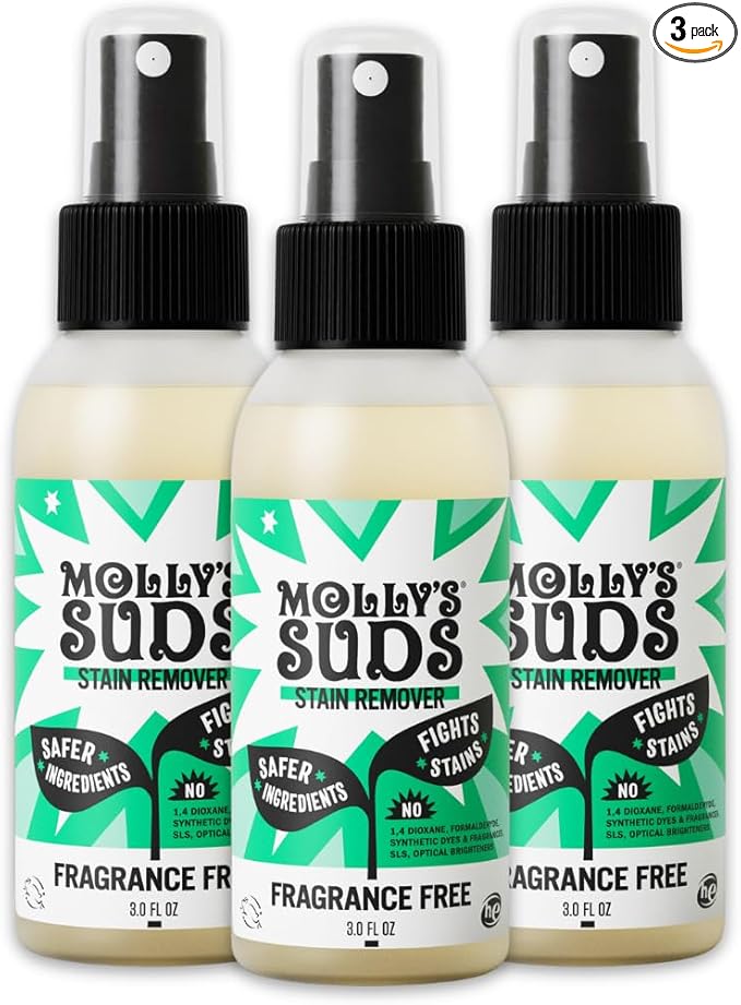 Molly's Suds Stain Remover Spray | Gentle Yet Powerful, Great for Baby & Pet Stains | Clean, Simple Ingredients (Fragrance Free) (3 Fl Oz (Pack of 3))