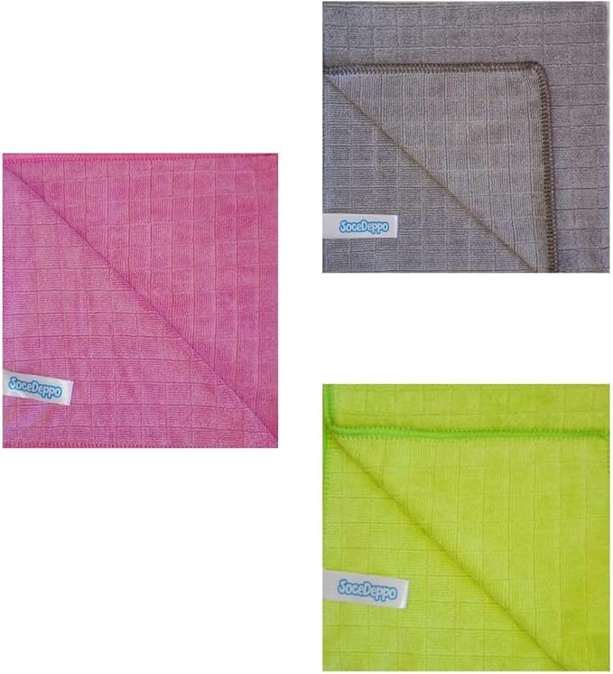 Microfiber Cleaning Cloth- Set of 3 - Cleaning Supplies, 16x16 inch (40x40cm) - Dish Towels for Kitchen - car Cleaning Supplies, Apartment Essentials (Pink, Green, Gray)