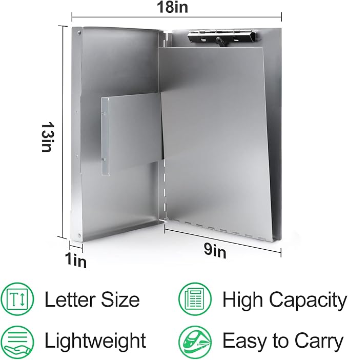Sunnyclip Aluminum Clipboard with Storage (Letter Size), Metal Recycle Form Holder Portfolio Binder with Clip Inside Posse Box, for Office Business Medical Professionals Stationer