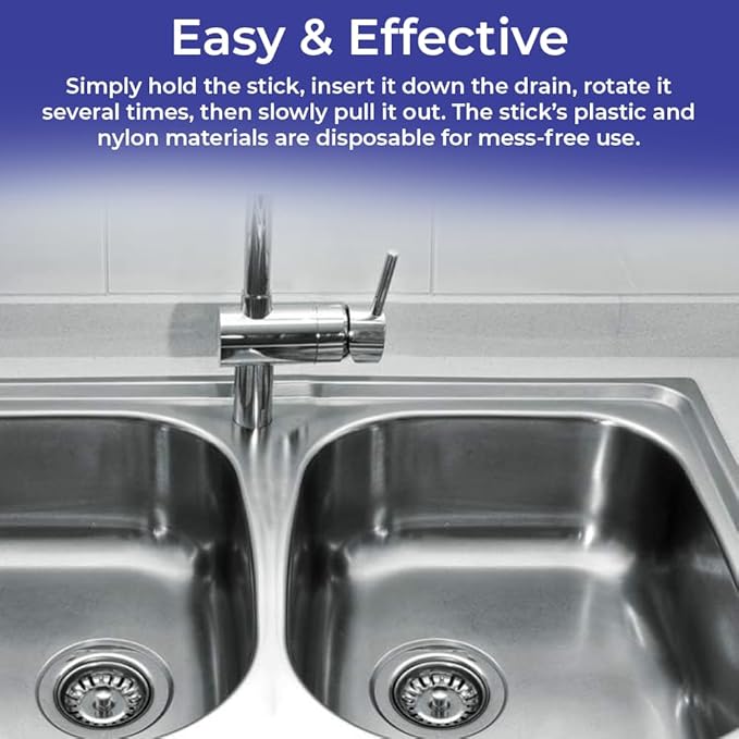SAGEFINDS Flexible Drain Cleaning Sticks | Quickly Removes Clogs | Effective in Sinks, Tubs, Showers |Easily Pulls Out Hair and Filth | Long 19.5” Handle | Disposable | 12 Pack