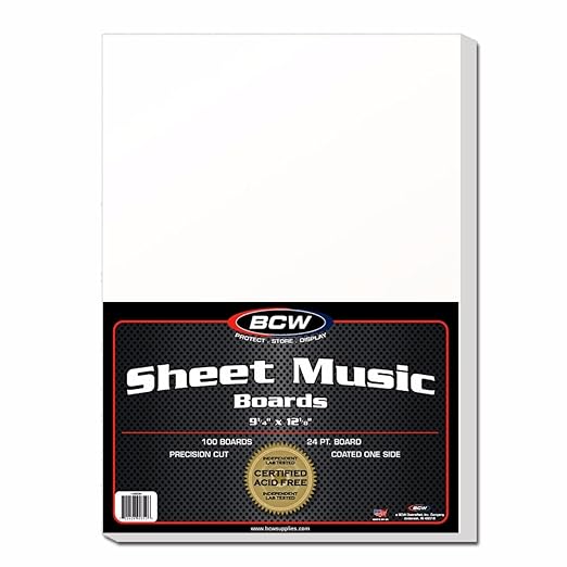BCW Sheet Music Backing Boards | Certified Acid-Free, Heavy Cardstock | 9 1/4" x 12 1/8" | White | 100 Boards per Pack | Ideal for Protecting and Preserving Sheet Music