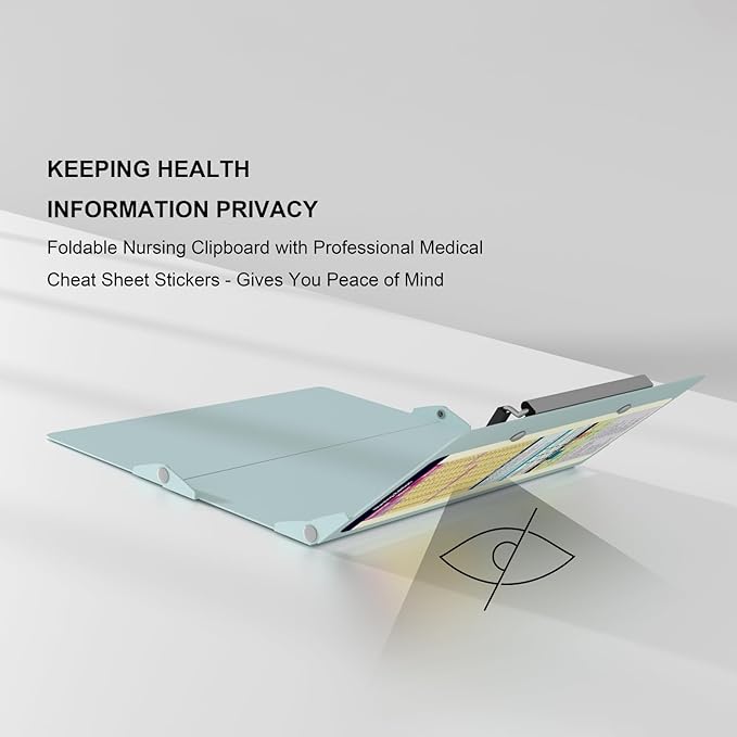 Nursing Clipboard Foldable Pocket Size-Nursing Edition Cheat Sheets Aluminum 3 Layers Foldable Clipboard Nursing Nurse Clipboard Foldable fits in Nurses Doctors(Mint)