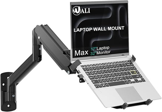 WALI Laptop Wall Mount, Full Motion Adjustable Laptop Arm Fits 10 to 17" Notebook, 2-in-1 Monitor Wall Mount for 17 to 32" Computer Screen, Holds up to 15.4-22lbs(GSWM001NLP), Black
