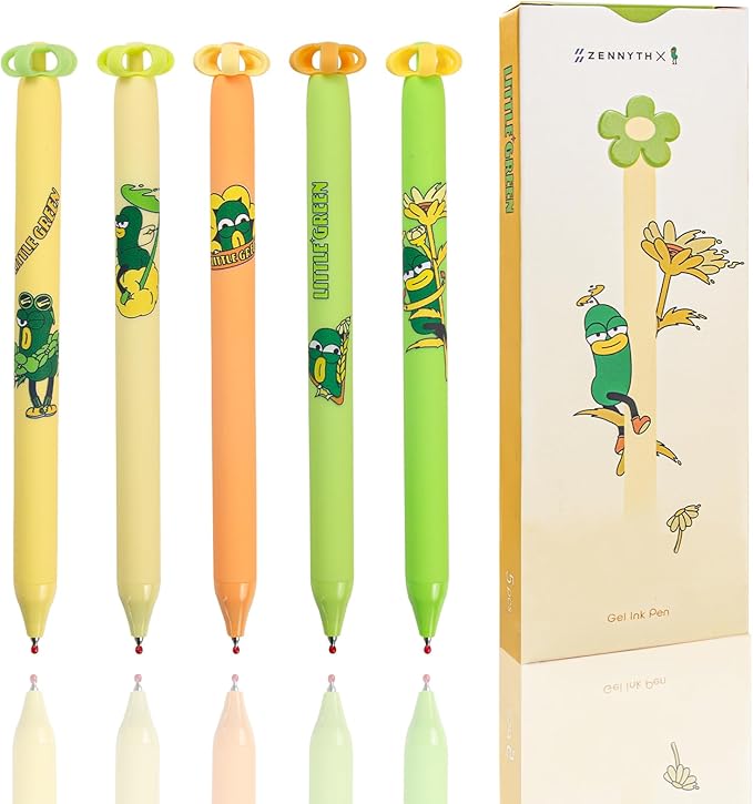 Gel Pens 5-Pack Quick-Dry Smudge-Resistant Ink, Writing Tools for School, Office, Creative Projects | Aesthetic Gift Set for Students/Teachers/Nurses/Professionals (Green)