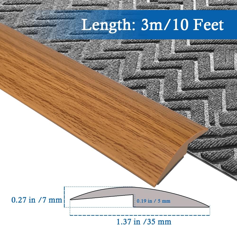 Floor Transition Strip Self Adhesive Carpet & Flooring Transitions Edging Trim Strip PVC Threshold Transitions Suitable for Threshold Height Less Than 5mm (10Ft, Wood Grain Light Brown-New)