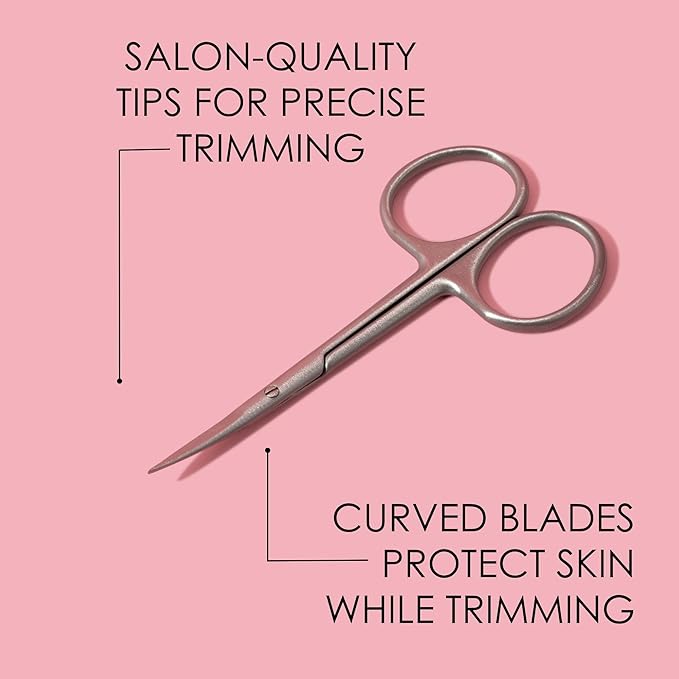 JAPONESQUE Beauty Scissors for Trimming Facial Hair, Brow and Nail Care with Ultra-Sharp, Salon-Quality, Stainless Steel Blades, Curved for Safety and Precision