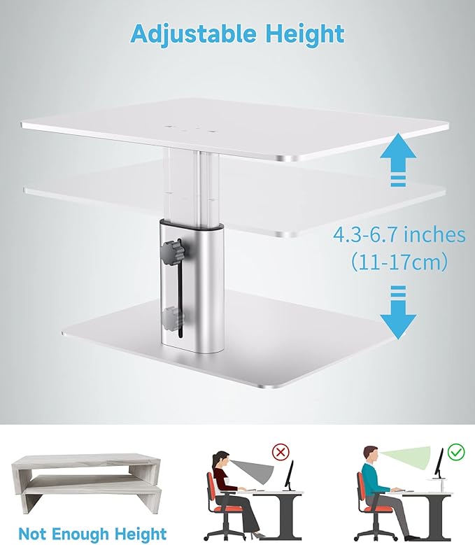 BoYata Monitor Riser Stand, Adjustable Height Metal Desktop Stand Storage Organizer Compatible with TV, PC, Laptop, Computer, iMac, and All Screen Display-Silver