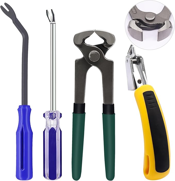4Pcs Upholstery and Construction Staple Remover Tools Set - Nail Tack Remover, U Tack Lifter, End Cutting Plier, Carpet Remover Tool for Furniture Floor Craft Project Photo Frame