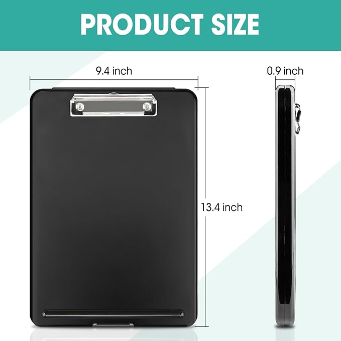 7 Pack Clipboard with Storage, High Capacity Storage Clipboard 8.5 x 11 with Pen Holder, Letter / A4 Size, Inner Plastic Folder Attached for Teacher Office Home, Size 13.4 x 9.4 x 0.9 in, Black