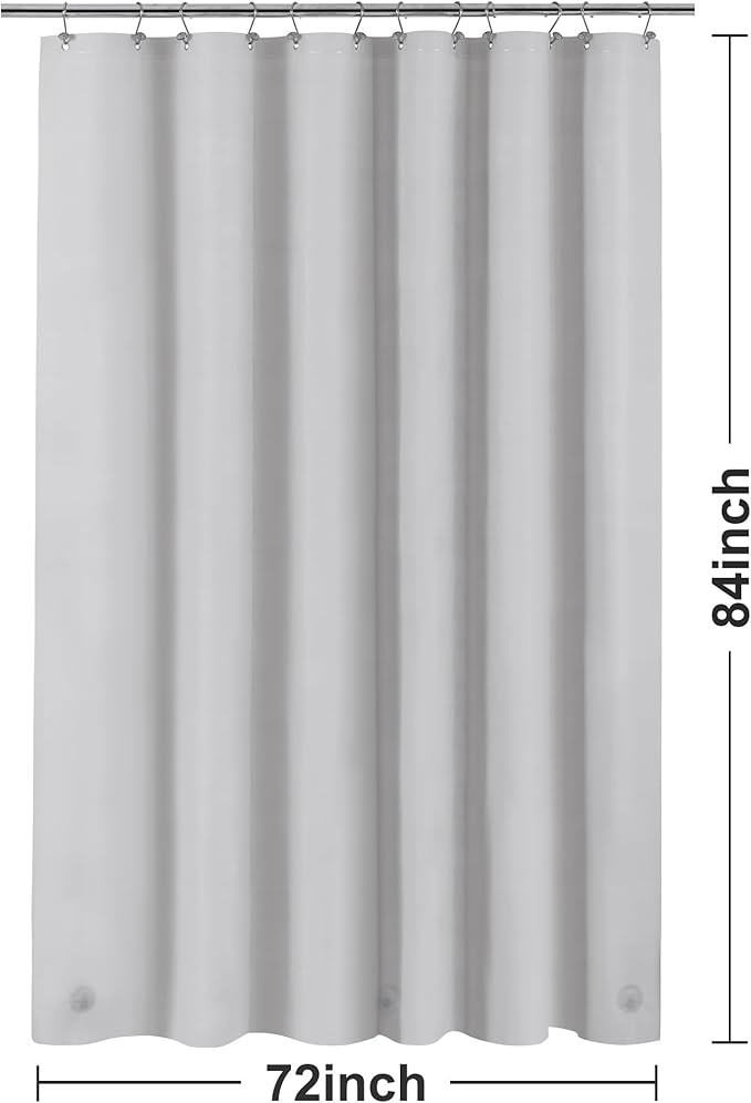 Barossa Design Extra Long Shower Curtain Liner with 3 Magnets - 72" x 84" XL, Waterproof PEVA Lightweight Shower Liner for Bathroom, PVC Free, Metal Grommets - Silver Gray, 72x84