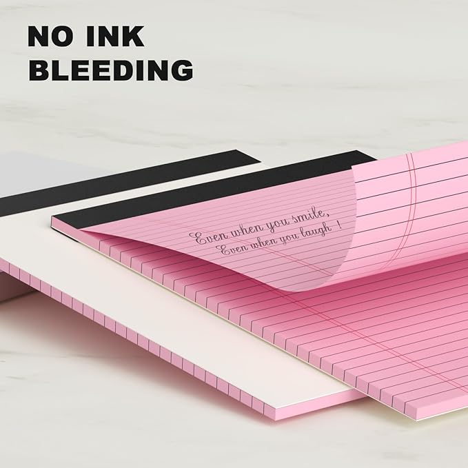 Pink Purple Legal Pads 8.5 x 11 Wide Ruled, Note Pads 30 Sheets/Pad, 20lb Colored Notepad Paper, Perforated Notepad with Sturdy Back