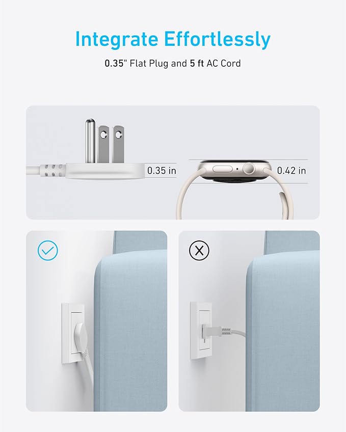 Anker Desktop Charger, 9-in-1 Power Strip with 300J Surge Protector, 5ft Flat Plug Extension Cord with Multiple Devices, 100W USB C Charger with 3 AC, 2 USB A, 4 USB C, Home Office, Desk Accessories