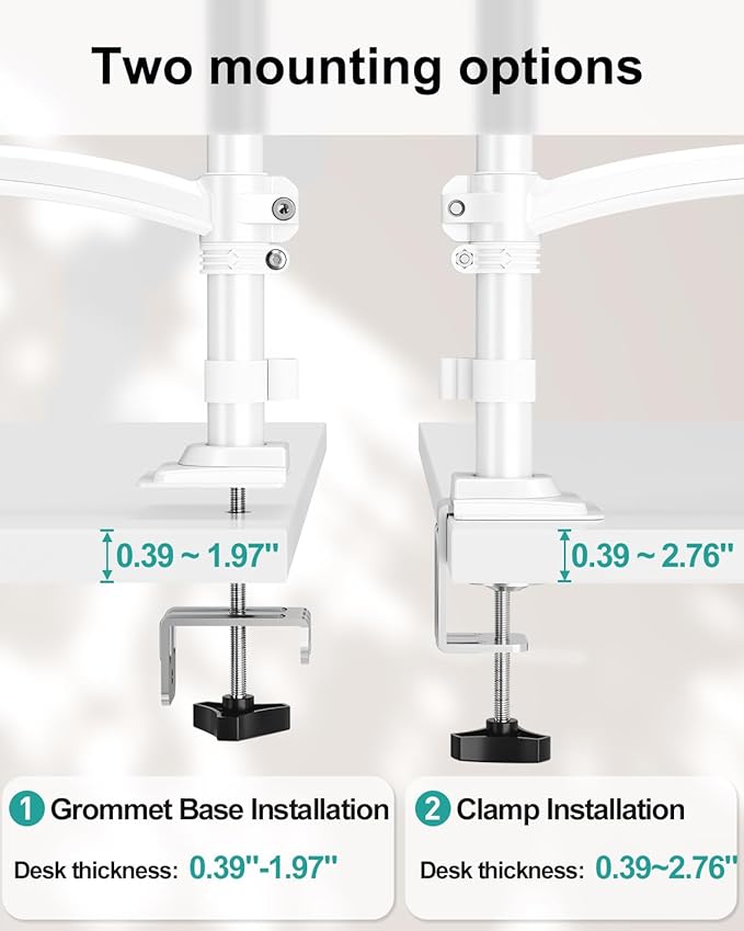 Dual Monitor Stand for Desk, Taller Monitor Arms for 2 Screens up to 32 inch, Ergonomic Adjustable Full Motion Double Computer Monitor Mount, Holds 4.4-22lbs, VESA 75/100mm, White, Freelift