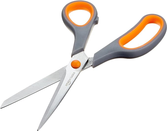 Amazon Basics Multipurpose Stainless Steel Scissors for Office, Crafts, Right/Left Handed, Comfort Grip, PVD Coated, 3-Pack, Multicolor