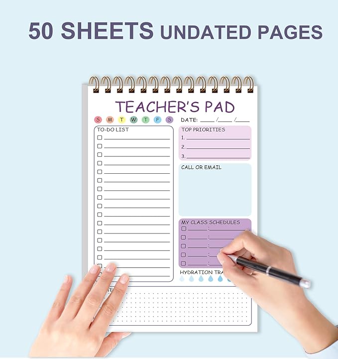 Teacher Notepad - Teacher To Do List Notepad, Spiral Checklist Notebook Organizer for Teachers Notes Task Appointment, Teacher Appreciation Gifts, 5.8'' x 8.3'', Purple