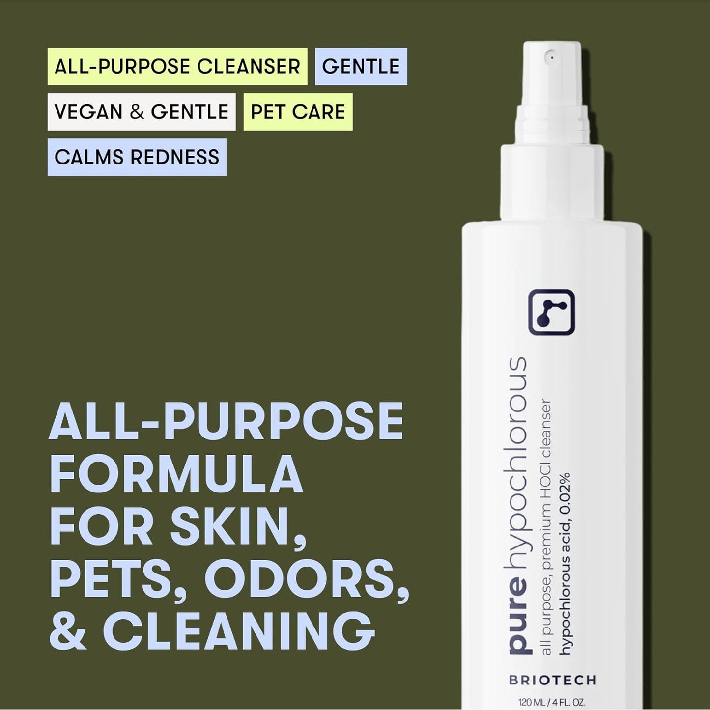 BRIOTECH Pure Hypochlorous Acid Cleanser, Original Premium HOCl Topical Solution, Multi-Purpose Cleaner, Family Approved & Pet Friendly, 1 Gallon Refill (4 Pack)