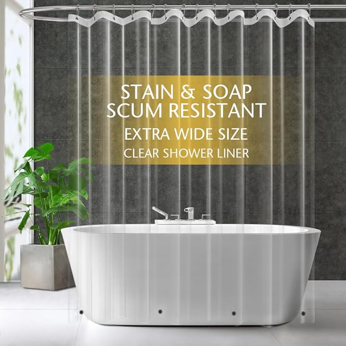 Extra Large Size PEVA Plastic Shower Curtain Liner Premium Light Weight 82" x 74" Clear Bathroom Shower Showroom Curtain Liner with Rustproof Metal Gromments and Weighted Magnet