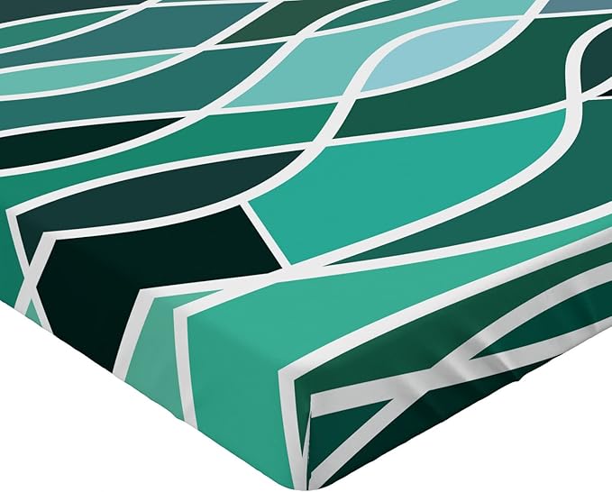 Ambesonne Seafoam Fitted Sheet, Stained Glass Pattern with Wavy Lines and Mosaic Abstract Geometric Composition, Bed Cover with All-Round Elastic Deep Pocket for Comfort, Queen Size, Multicolor