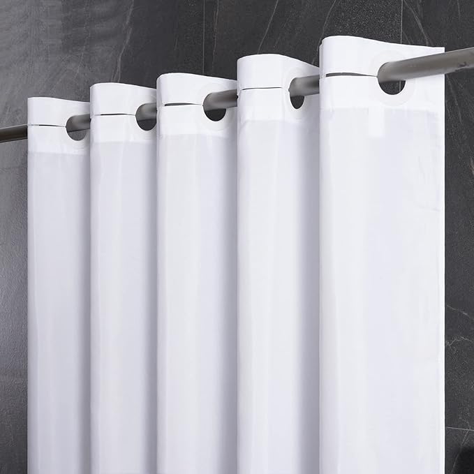 Furlinic Extra Wide No Hook White Shower Curtain 108x72 Inch,Polyester Fabric Waterproof Shower Curtain Liner with 14 Plastic Split Grommets,Washable Shower Curtains for Bathroom Hotel Spa Luxury